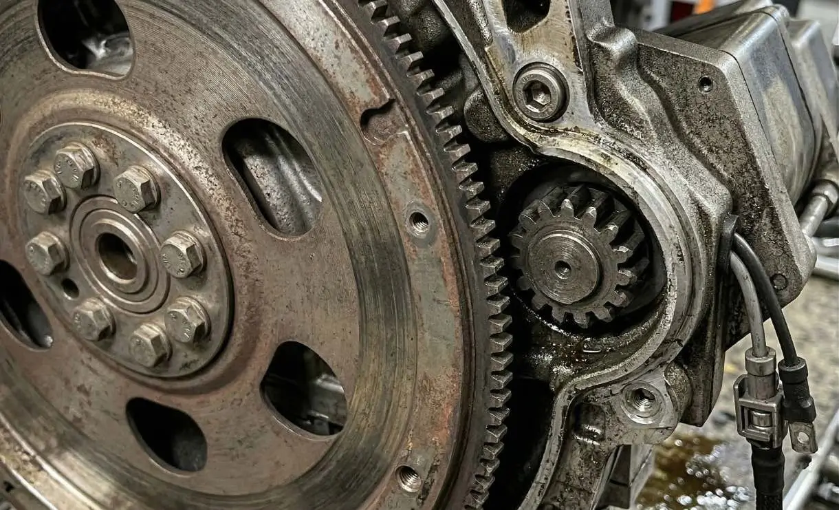 Pignon du redémarrage vient s'engrainer sur la couronne du volant moteur pour démarrer le moteur